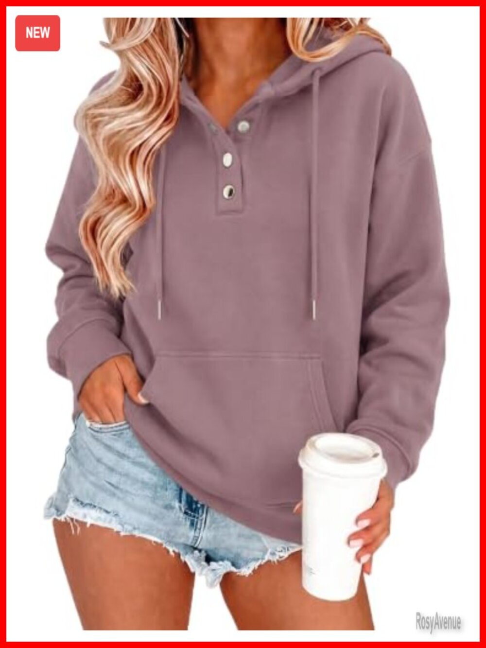 Womens Button Front Hoodie V-Neck Oversized Sweatshirt Fall Casual Top